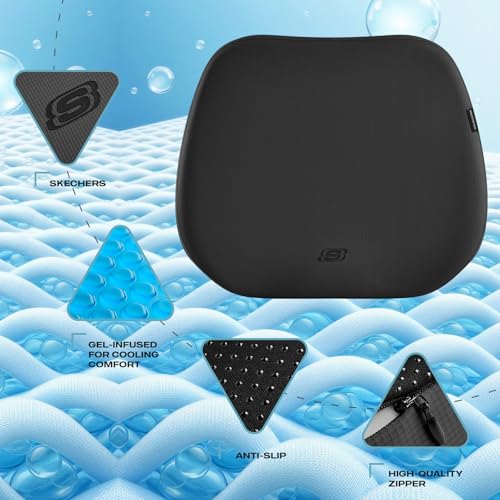 Image of Skechers Seat Cushion Premium Gel & Memory Foam-Office Chair Cushion for Tailbone Pain Relief,Butt Pillow for Office Chair,Car seat Cushion,Long Sitting Office Workers,and Car Drivers,Black