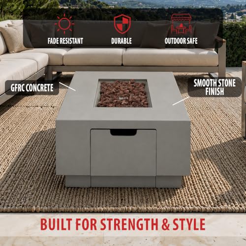 Image of AMS 66 inch Rectangular Concrete Propane Gas Fire Pit Table only (Light Gray) | (Carlsbad) GFRC, 65000 BTU Patio Table with Tank Storage, Repair Kit, Water Resistant Canvas Cover & Electronic Ignition