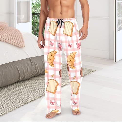 Men's Pajama Bottom Bread Croissant Cookies Butter Pattern Cotton Pajama Pants Drawstring Sleepwear Long Pants Pockets3