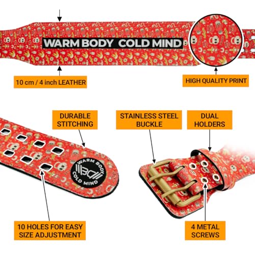 WARM BODY COLD MIND Weight Lifting Belt - 100% Leer/10cm - Gewichthefriem voor Olympische Gewichtheffen Bodybuilding Gym Powerlifting Deadlift Training, Fitness (Rood, L (80-104cm)) - Afbeelding 4