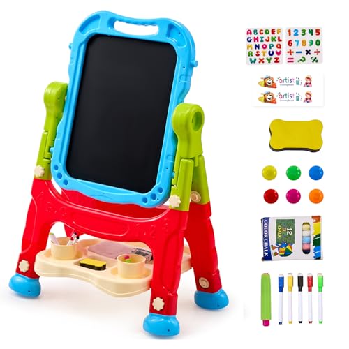 Image of VEVOR Art Easel, 2-in-1 Double-Sided Art Painting Board with Magnetic Whiteboard & Chalkboard, Adjustable Standing Rotatable Detachable Writing & Drawing Board with Painting Accessories for Home