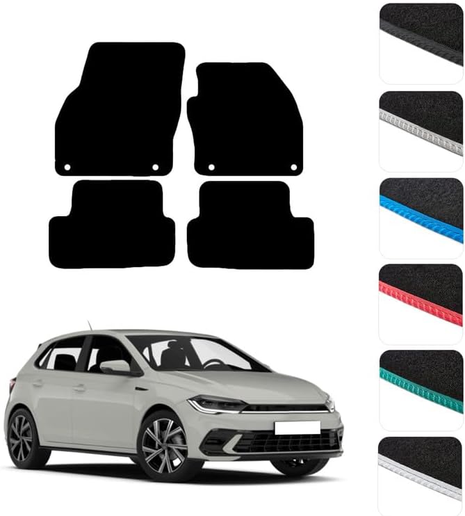 GCM - Car Floor Mats for Volkswagen Polo 2018 To Present Car Full Coverage Floor Protection - Anti Slip & Fit Car Mat with Clips Easy to Clean Car Carpet for All-Weather- Black Edging, Carpet