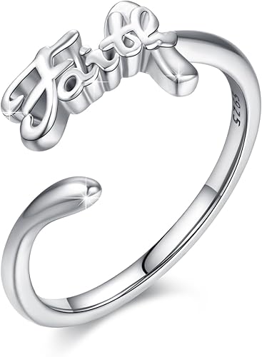 Anillo cristiano de plata de ley 925, anillo religioso ajustable, joyería inspiradora cristiana, regalo para el día de San Valentín para mujeres y