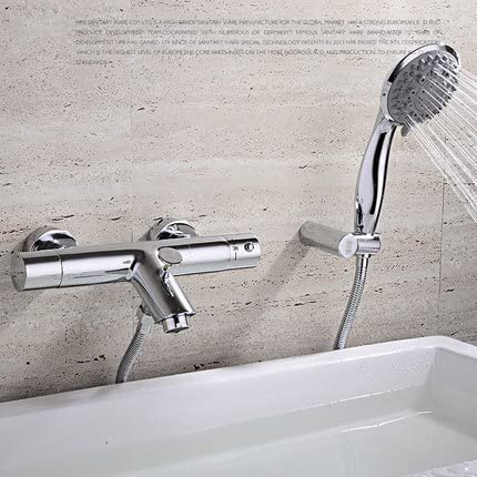 Robinet de douche thermostatique chromé avec mitigeur de bain et pommeau