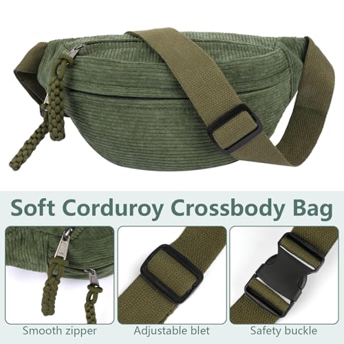 Cord Bauchtasche für Damen Herren, Modische Umhängetasche Crossbody Bag,Praktische Brusttasche Gürteltasche für Alltagsleben, Sport, Reisen, Laufen, Schule (Grün)