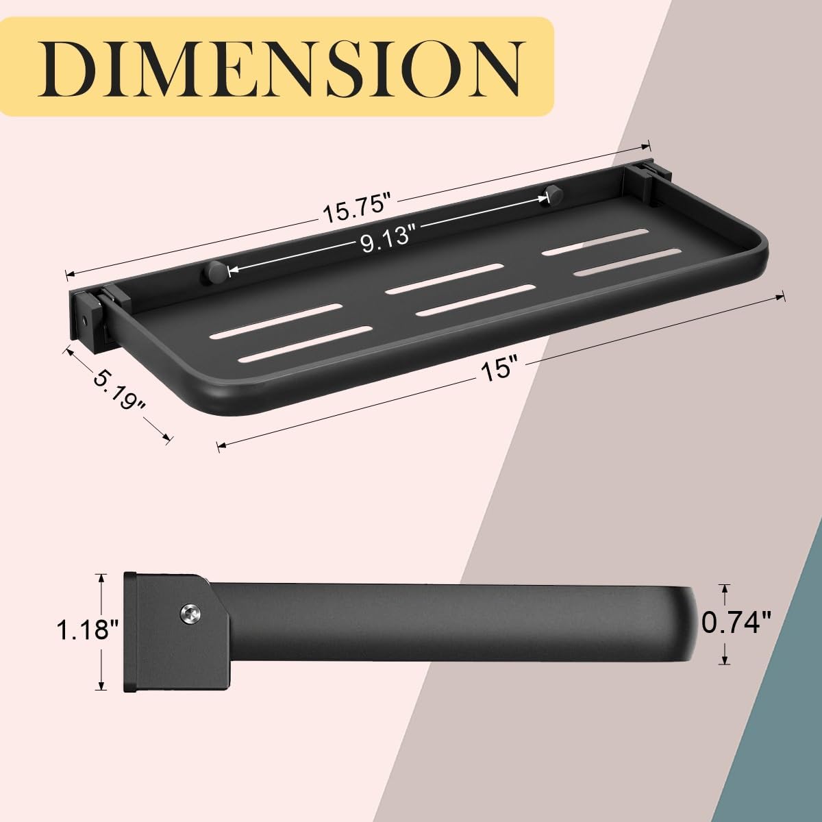 Z metnal RV Foldable Shelf, Metal Floating Shelves, 2 Tier Hidden Shower Shelves Rack,Space-Saver, Wall-Mounted, 16 inch, Black
