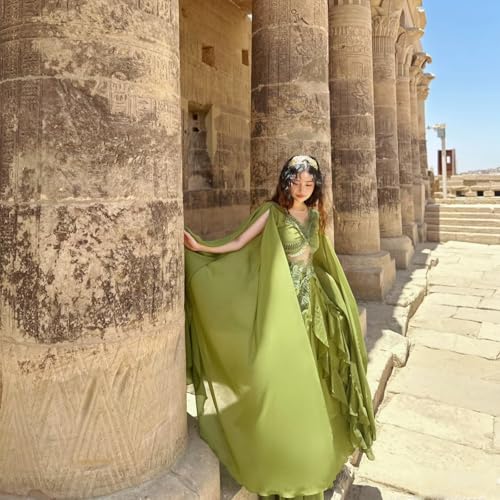 Girls Women Hand-Embroidered Leaf Flowy Evening Gown Chartreuse Green Maxi Fairycore Prom Dress Performance Outfit2