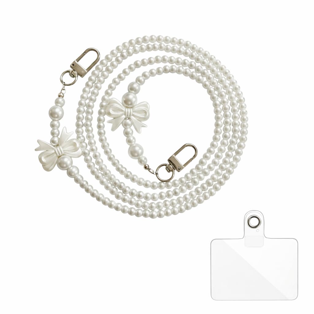 KHOLAD White Bow Phone Chain Crossbody Pearl Strap | 2in1 Wrist & Shouler Crossbody Lanyard | Pearl Beads Charms Chain with Phone Tether Patches | Compatible with Most Phones, Bag, Purse-picture-28