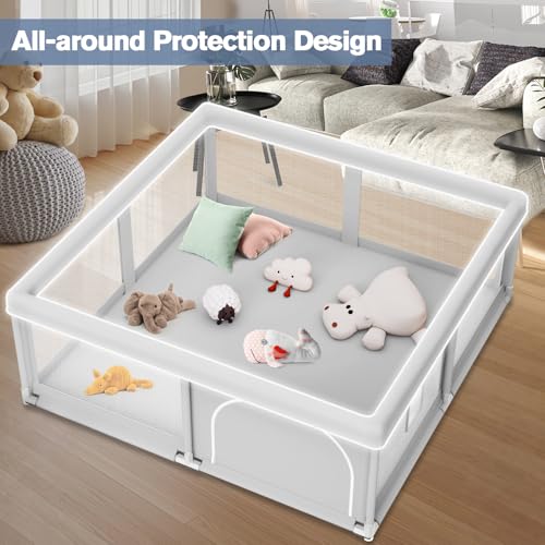 Image of Baby Playpen for Babies and Toddlers 50 x 50 inch, Play Yards Indoor & Outdoor, Sturdy Safety Play Pen with Soft Breathable Mesh, Baby Fence