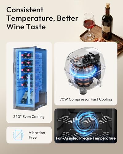 Image of EUHOMY 12 bottle Wine Cooler Refrigerator, Wine Fridge with Lock, Black