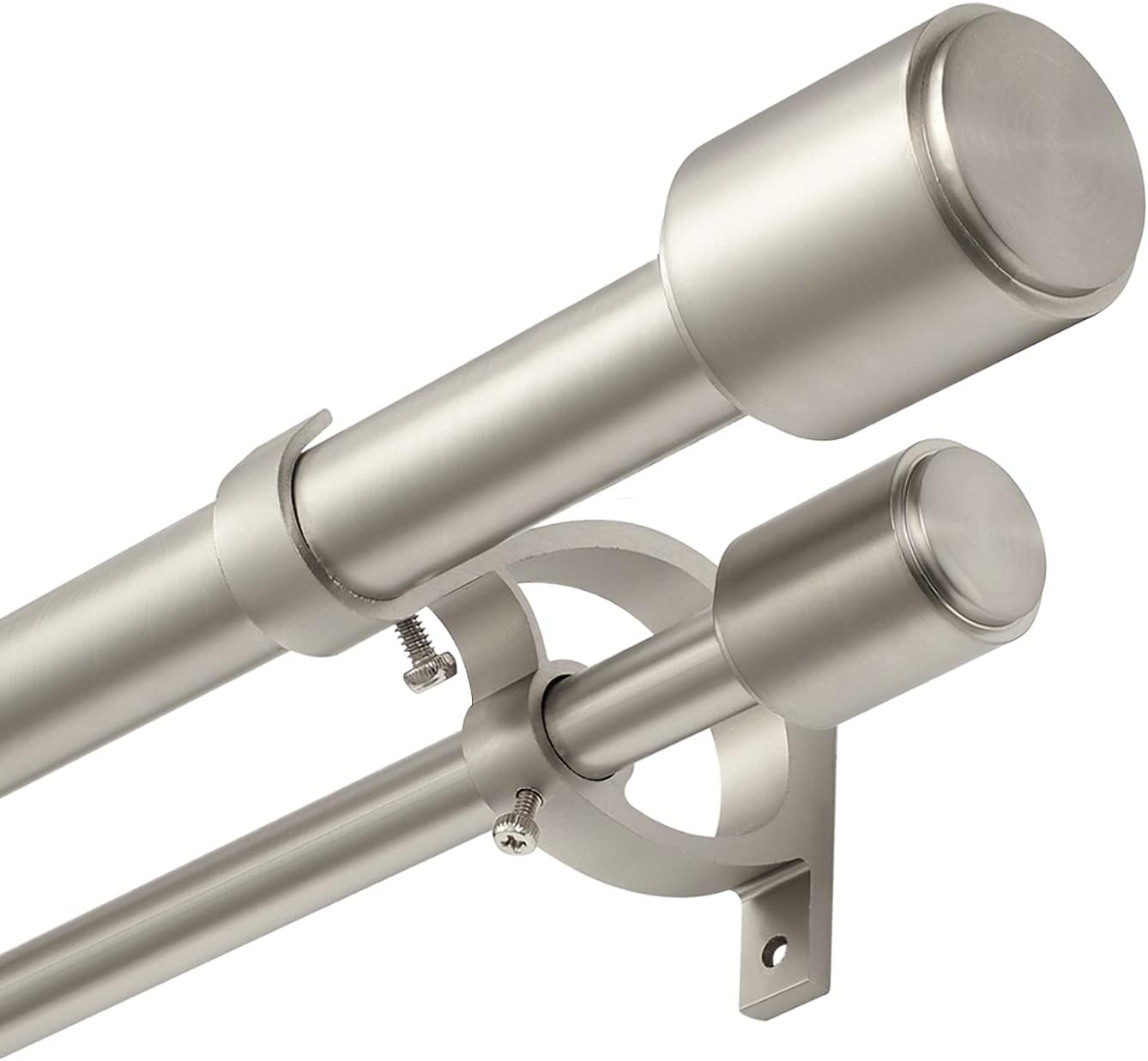 Kemmie 1" Window Treatment Curtain Rod with Cylindrical Cap Finials, Double Drapery Rod Adjustable Length 36-72", Matted Nickel