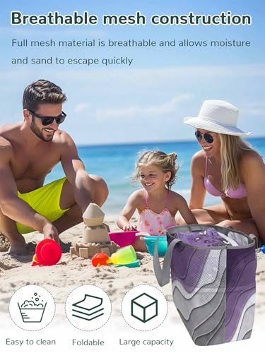 Mesh Beach Bag Oversized Tote Bags for Women Purple Water Ripple Grey Stripe Color Block Large Travel Pool Bags2