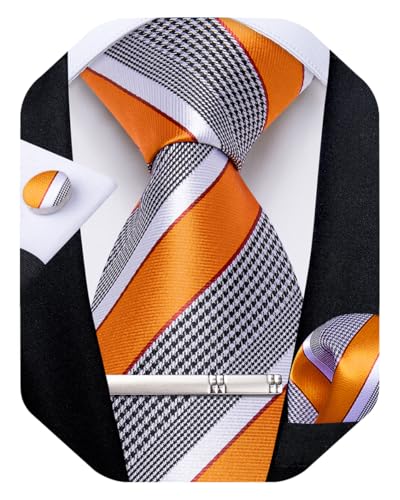 Image of DiBanGu Mens Striped Tie Silk Woven Necktie and Pocket Square Cufflinks Tie Clip Set Wedding Business Formal Gift Tie for Men