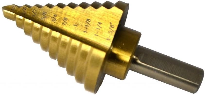 ABN Titanium Step Drill Bit – 10 Steps from 1/4"-1-3/8" Inches for Plastic, Wood, Metal – Steel, Brass, Aluminum, Copper