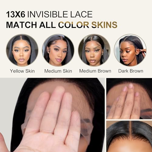 Lace Front Wig Human Hair Black Women 24Inch 13x6 Straight Lace Frontal Human Hair wigs 180% Density Glueless Lace Wigs Pre Plucked with Baby Hair Wear and Go - Image 5