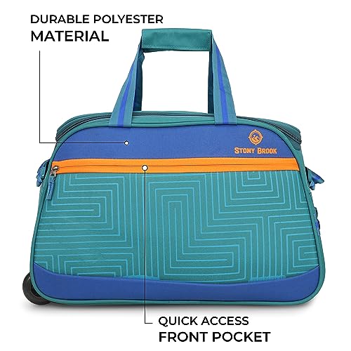 Image of Stony Brook by Nasher Miles Maze Polyester Cabin Small 52 cm Teal Blue Duffel Bag for Travel | Duffle Bag with Trolley