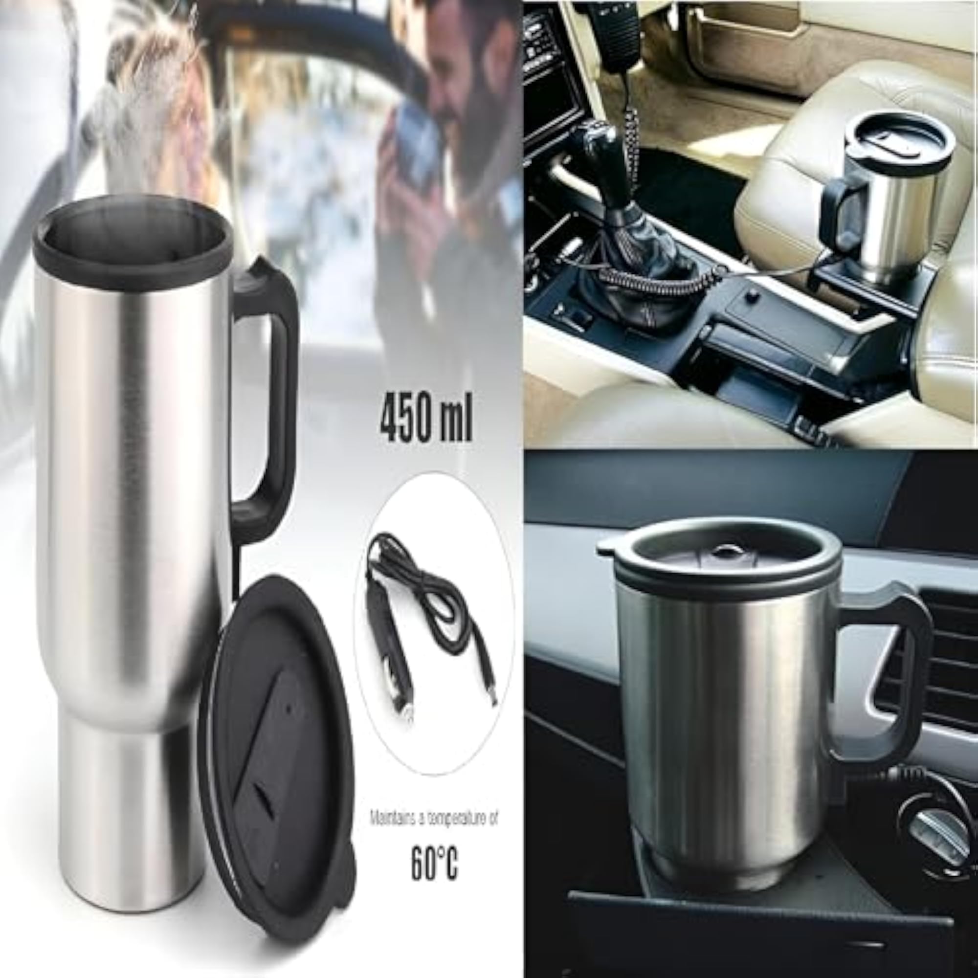 USB-Powered Car Travel Mug, Stainless Steel Electric Kettle
