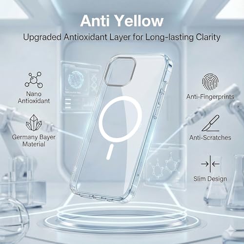 Image of Jkobi Lifetime Anti-Yellow MagSafe Compatible Clear Back Case Cover for Apple iPhone 15 Plus (Sleek Hard Crystal | Camera Protection and Shockproof)