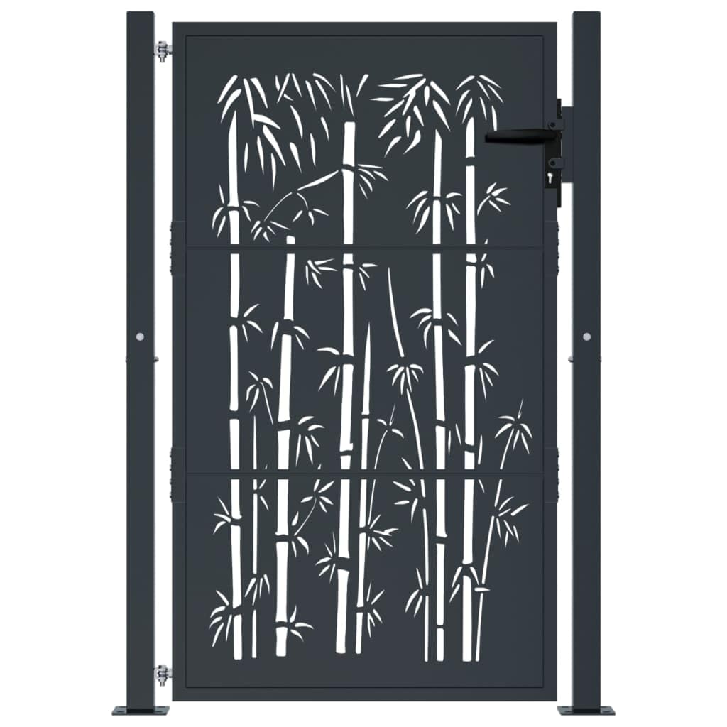vidaXL Portail de Jardin, Portillon de Patio, Barrière de Sécurité, Porte d'Extérieure Terrasse, Anthracite 100x125 cm Acier Design de Bambou