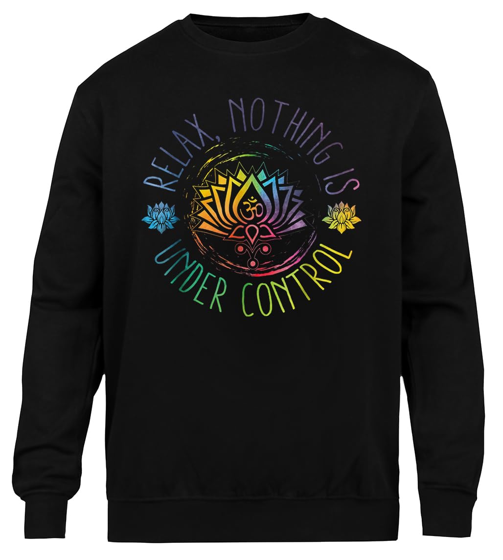 Buddha Quotes Relax Nothing Is Under Control Unisex Czarny Sweter Ekologiczny Unisex Black Sweatshirt Eco-Friendly Crewneck