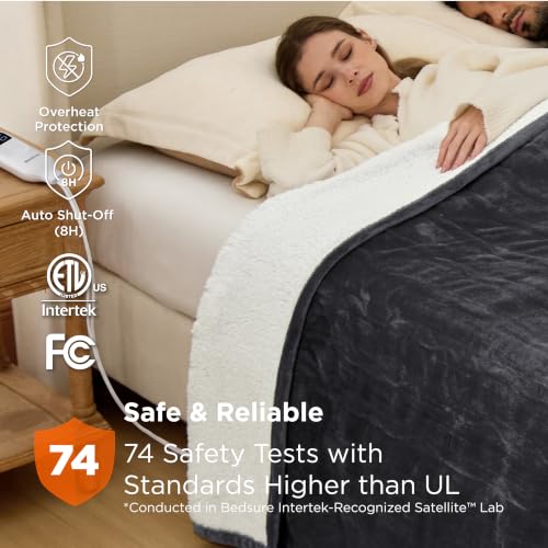 Image of Bedsure Electric Blanket Full Size - Soft Flannel Heated Blanket Full, Fast Heating with 6 Time Settings (Up to 10H) & 6 Heat Settings, Warm Gift for Grandma (72x84 inches, Dark Grey)