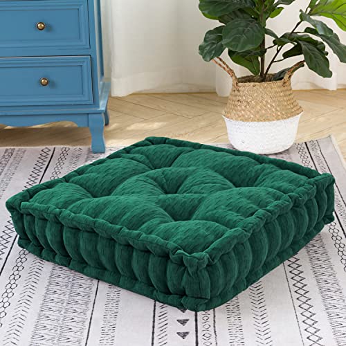 Higogogo Floor Cushion Pouf, Square Floor Pillow Seating Chenille Meditation Cushion, Thick Tufted Pillows For Living Room Yoga Bedroom Sofa, Green, 20"X20"X5.5" #TOP12