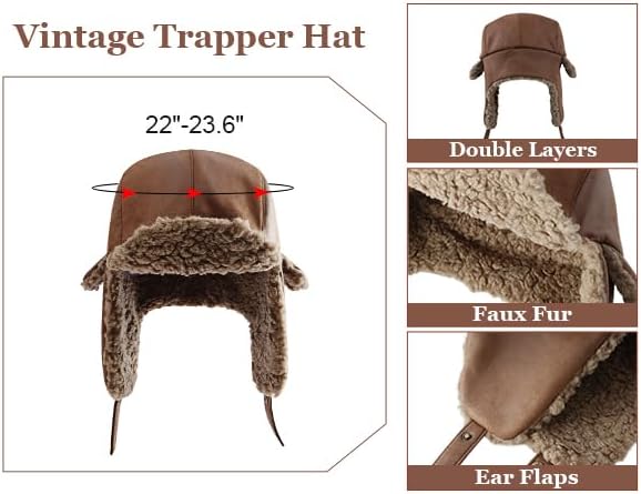 Peicees Aviator Hat and Goggles for Adult Men Women Vintage Pilot Hat Costume Winter Trapper Hat with Fur Ear Flaps Fleece - Image 4