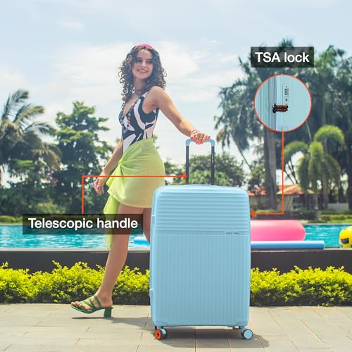 Image of Nasher Miles Krabi Expander Hard-Sided Polypropylene Luggage Set of 2 | 65cm & 75cm | 8 Wheels Medium & Large Trolley Bag for Travel | Suitcase (Light Blue)