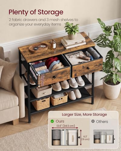 Image of VASAGLE Shoe Rack, 4 Tier Shoe Storage Rack with 2 Fabric Drawers, Shoe Organizer for Entryway, with 3 Fabric Shelves and Wooden Top, Steel Frame, Modern Basic, Rustic Brown ULBS235KD01