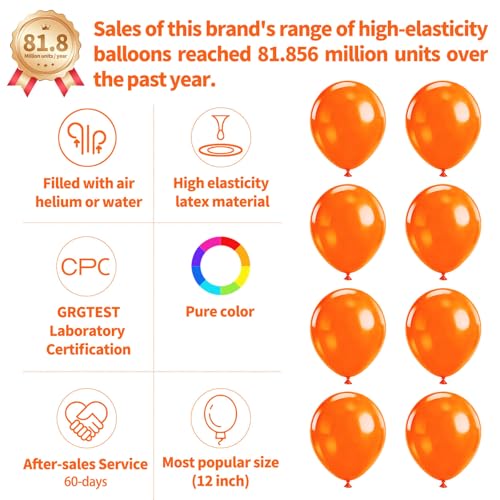 Image of 110pcs Orange Balloon 12 inch, Orange Latex Balloons for Birthday Party Baby Shower Wedding(with 2 Ribbons). (Pack of 3)