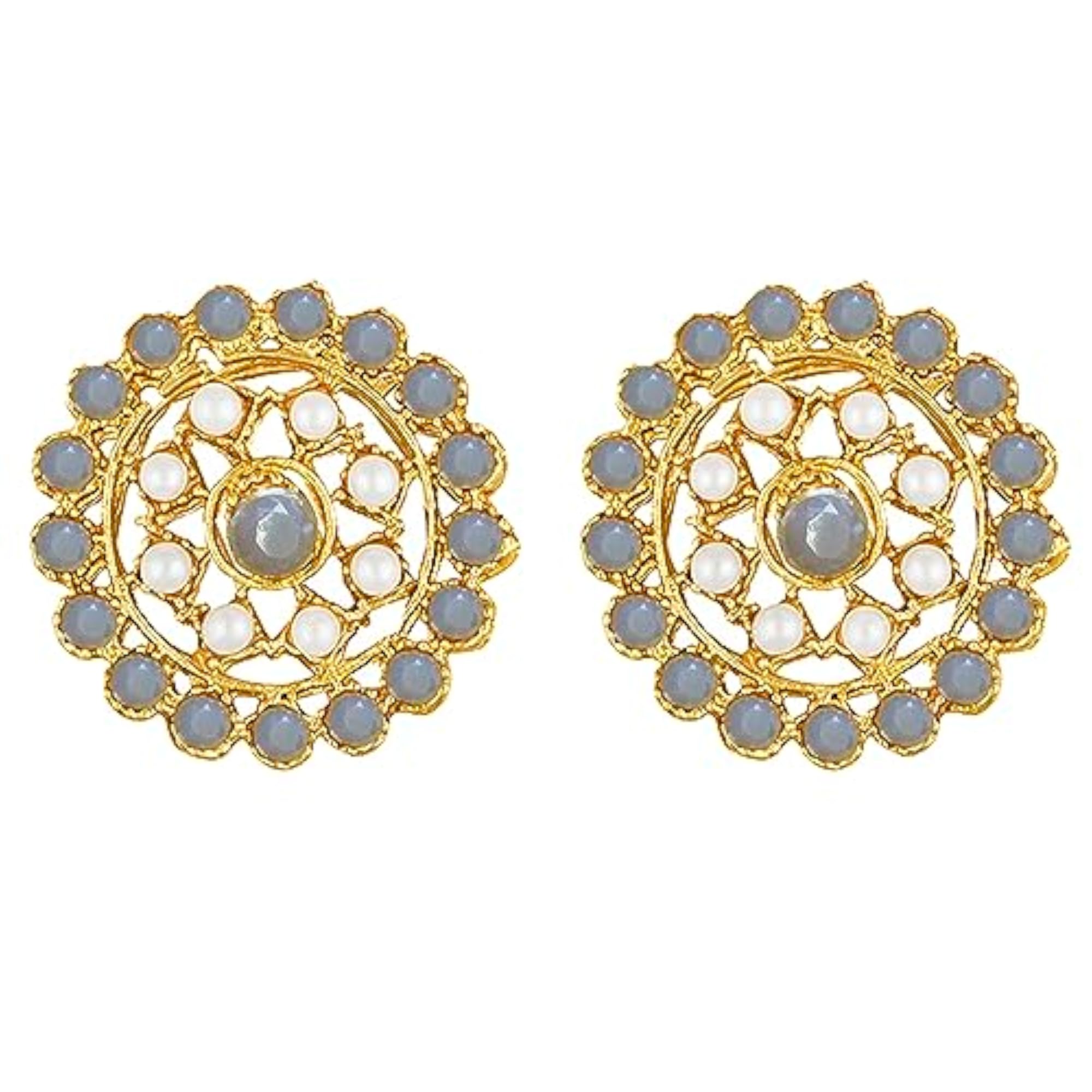 Gold Plated Pearl Diamond Kundan Choker Necklace with Round Earrings
