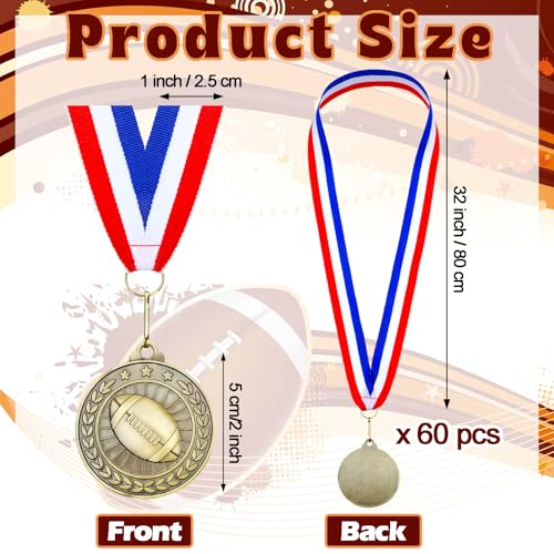 Image of Remuuly 60 Pcs Gold Award Medals 2 Inch Soccer Baseball Volleyball Football Cheer Trophy Medals Metal Awards Bulk with Neck Ribbons Trophy Prize Gifts for Sports Competitions