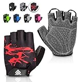 HTZPLOO Bike Gloves Cycling Gloves Biking Gloves for Men Women with Anti-Slip Shock-Absorbing Pad,Light Weight,Nice Fit,Half Finger Bicycle Gloves (Red,Large)