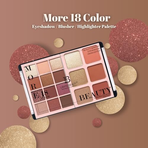 Image of Lakyou Beauty More 18 in 1 Eyeshadow Pallet for Glamorous Eye Makeup | Blush Bloom & Highlighter | Water resistance | Long Lasting Blendable Formula | Colorful Powder Kit for Face Makeup Kit - 56g
