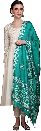 Exotic India Women's Art Silk Dupatta with Printed Pattern Ethnic Print Design Stole, Chunni for Girls (Dynasty Green)