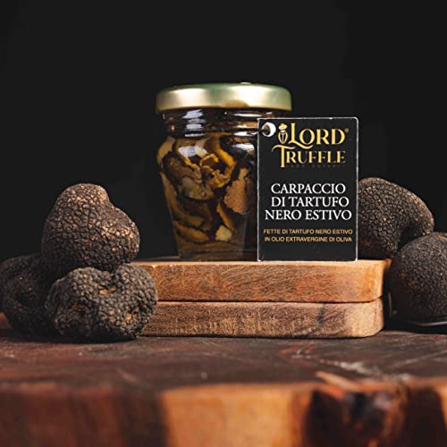 Italienisches Sommer-Carpaccio mit schwarzen Trüffeln 45 g, kostbaren frischen schwarzen Trüffeln der Saison erster Wahl, 100 % italienische Qualität