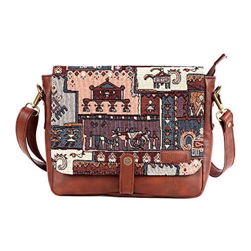Image of Rudhira Women's Cross-body Bag Sling Bags Ladies Purse Handbag Sling Strap Vegan Leather Indian Fabric Slings Multicolor (Floral)