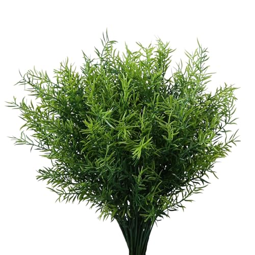 8-Pack Artificial Plants with UV Resistant Fake Grass and Flowers, Faux Plastic Shrubs for Indoor and Outdoor Decoration, No Fade, Perfect for Garden, Porch, Patio, Wedding & Home Décor – Ermaoo