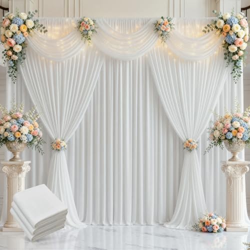 Joydeco 30x10ft Wrinkle Free White Backdrop Curtain for Parties