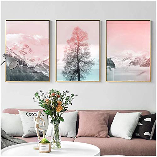 Tableau nature montagne et forêt affiche sur toile moderne pour salon de 50x70cm sans cadre