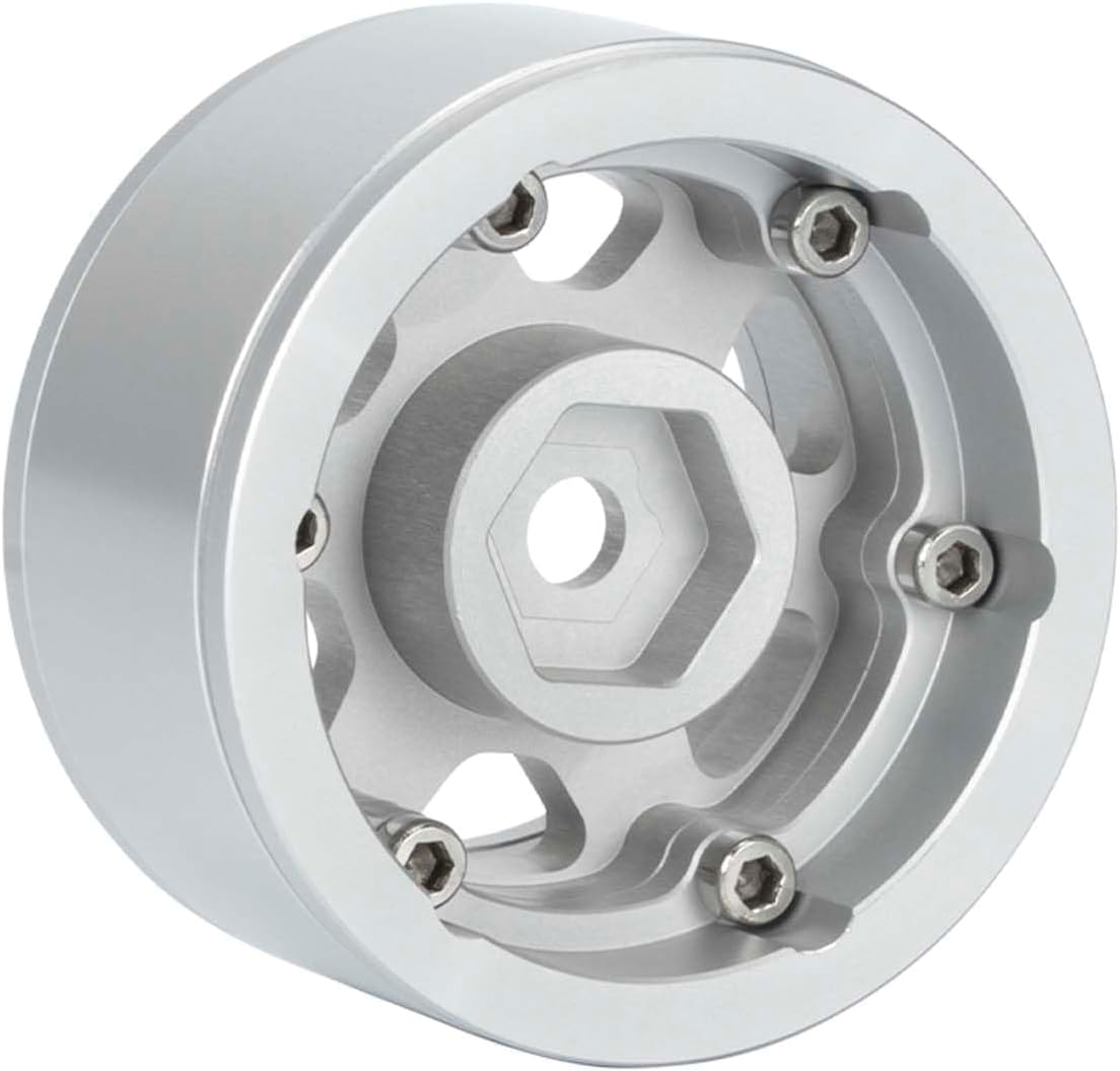 4PCS 1.55 inch Metal Beadlock Wheels Rim Hub RC Aluminum Alloy Wheel Replacement for 1:10 RC Rock Crawler Car for Axial 90069 D90 TF2 Tamiya CC01 MST JIMNY Parts (Silver)