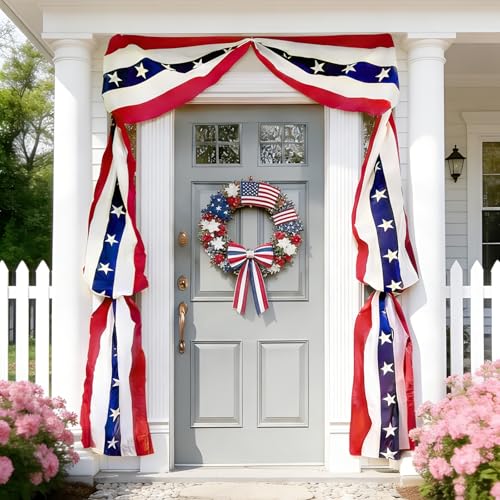 AOLIUP 4th of July Decorations - Patriotic Bunting American Flag Banner Outdoor Porch Decor for Independence Day and Memorial Days