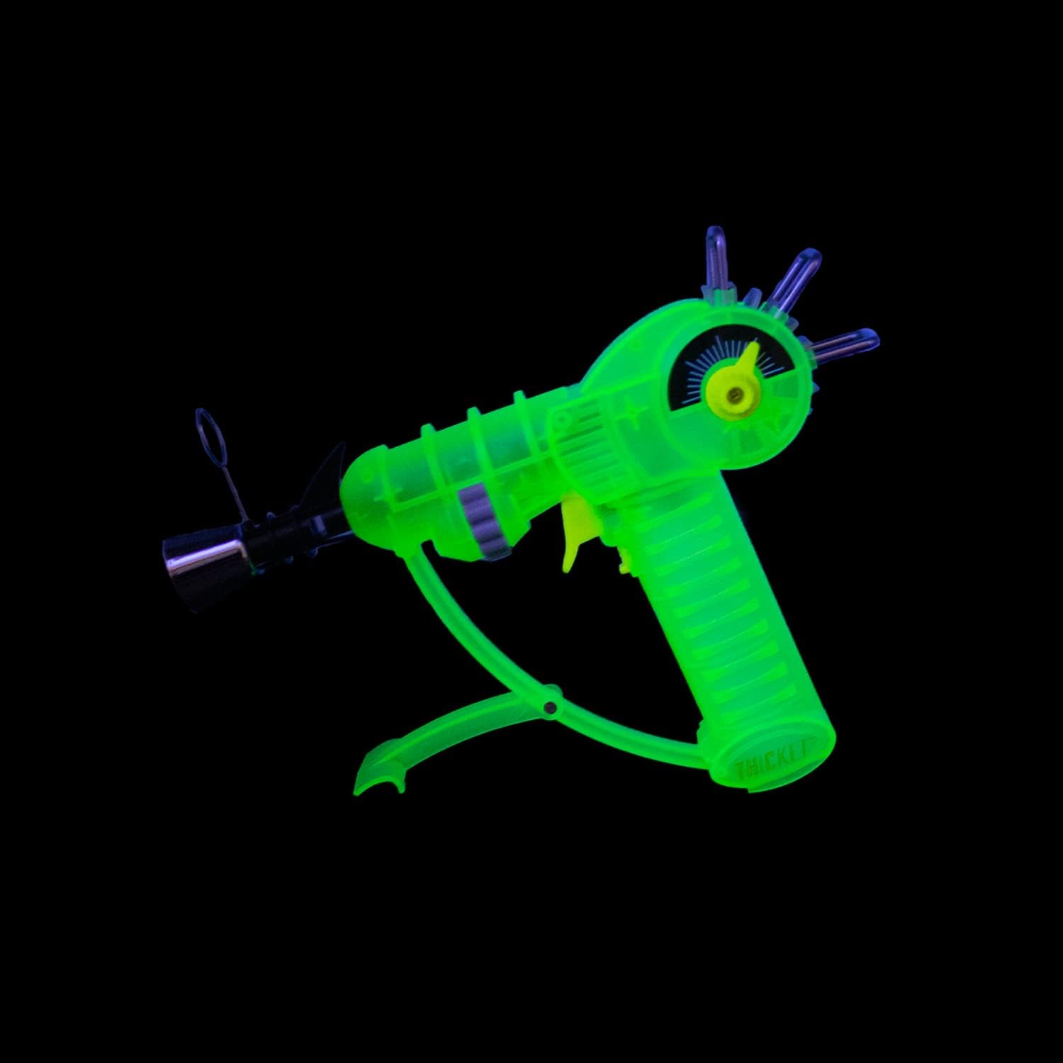 THiCket Inspired Glow In The Dark Raygun Refillable Butane Torch Lighter, Home Kitchen and Cooking Torch with Safety Lock and Kickstand (Butane Not Included) (Yellow)