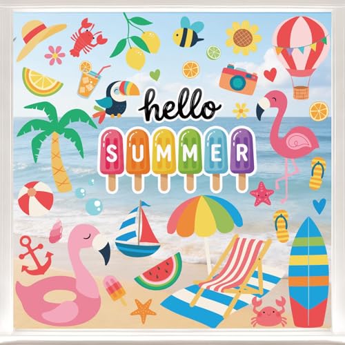 Summer Window Clings for Glass Windows Decor Beach Window Decals for Kids