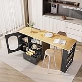 Isla de cocina giratoria 360° con espacio de almacenamiento, barra de desayuno con armarios y cajones para cocina comedor