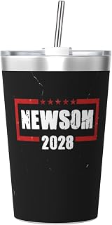 Newsom 2028 President Election 12oz Insulated Tumbler with Lid and Straw,Iced Coffee Cup Reusable Stainless Steel Water Bottle Travel Mug,Gifts for Women Men Her Him