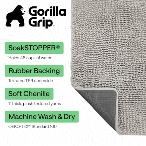 Image of GORILLA GRIP SoakSTOPPER Dog Door Mat, 60x36 Machine Washable Rug Absorbent Doormat Captures Moisture Mud Dirt, Quick Dry Soft Chenille Entryway Rugs Indoor Entrance Mats for Dog Paws, Light Gray