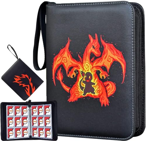 CHELSOND Trading Card Binder for Pokemon Cards, 9-Pocket Portable Card Collector Album Holder Book Fits 720 Cards with 40 Removable Sleeves, Display Storage Carrying Case for TCG -Dragon