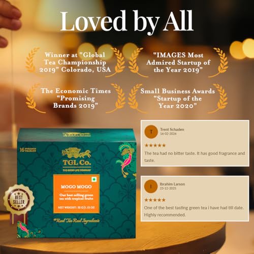 Image of TGL Co. Mogo Mogo Green Tea Infusion - Fruity & Floral (16 Tea Bags) | Japanese Sencha Tea | Rich in Anti Oxidant | Refreshing | No Artificial flavor | Improve Digestion (Pack of 3)