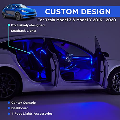 Nestour Interior Car Neon Lights Fit for Tesla Model 3 Y 2016-2020 (Center Console+Dashboard+Seat Back+4 Foot Lights) with Armrest Organizer, Tesla Ambient Lighting, APP-Controlled LED Strip Lights - Thumbnail 5